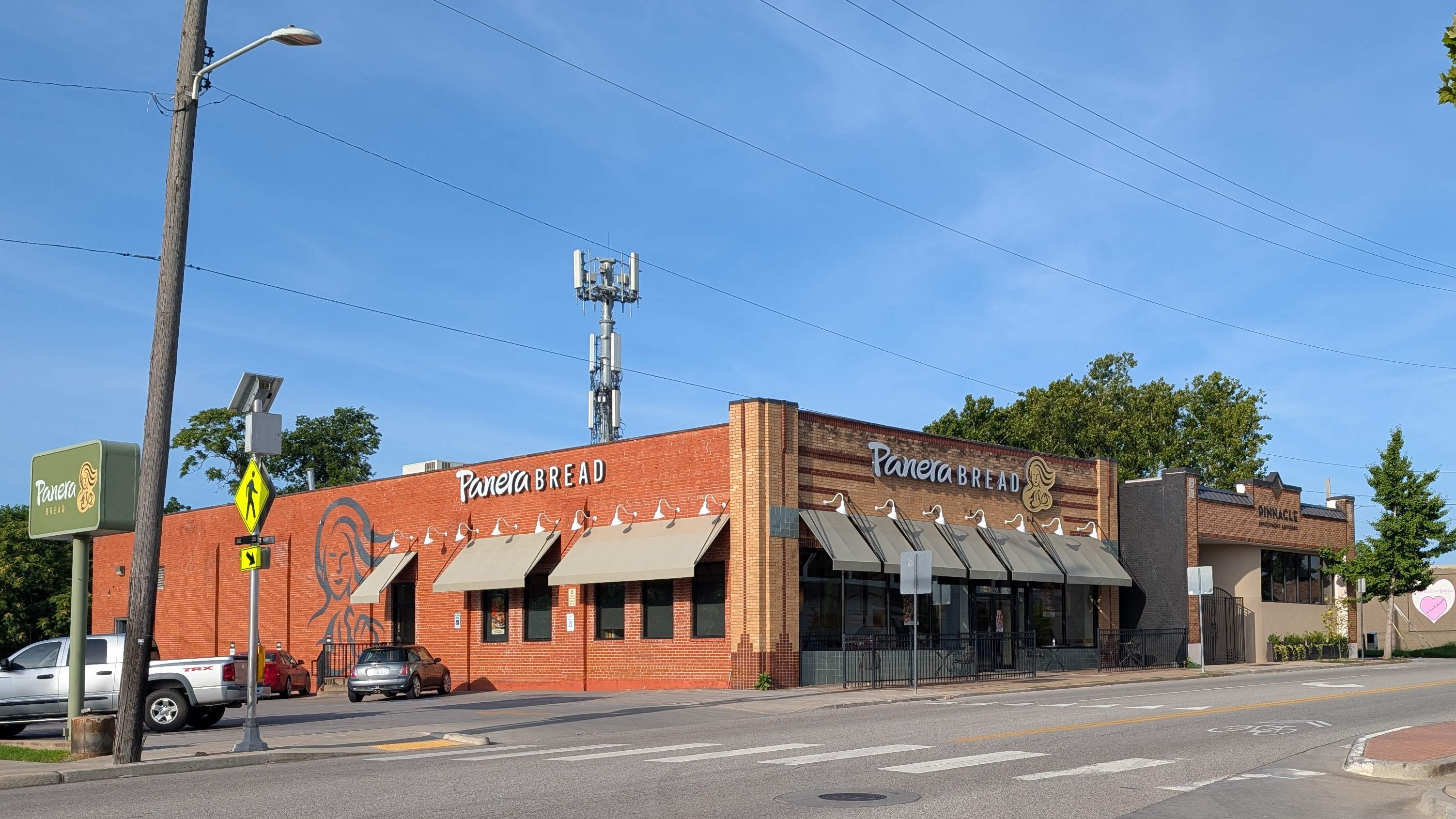 Panera Bread café at 1624 East 15th Street in Tulsa, photographed in July 2025